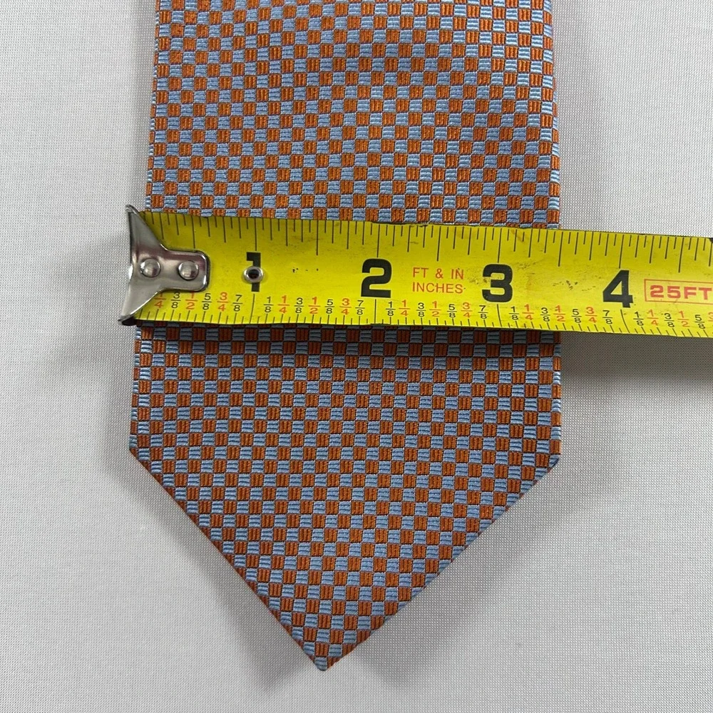 Drakes London Barneys New York Tie Mens Orange Blue Silk Check Handmade England